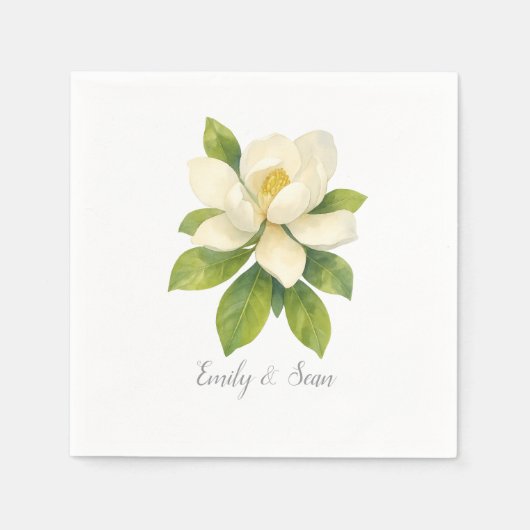 Serviette En Papier Magnolia Flower Custom Wedding Monogram  (Devant)