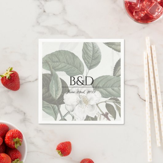 Serviette En Papier Magnolia Garden Mariage Monogramme Cocktail Servie (En situation)