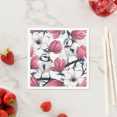 Serviette En Papier Magnolia rose et métis bleu (En situation)