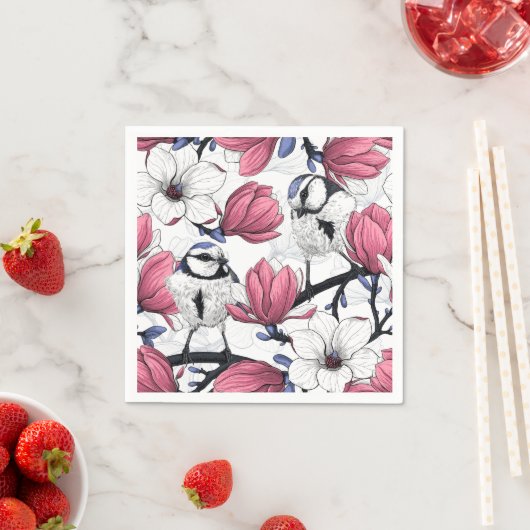 Serviette En Papier Magnolia rose et métis bleu (En situation)