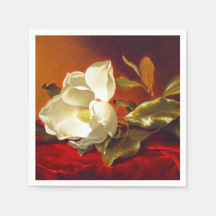 Serviette En Papier Magnolia sur velours rouge Martin Johnson Heade