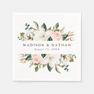 Serviette En Papier Magnolias Aquarelle Mariage Personnalisé