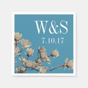 Serviette En Papier Magnolias du Sud et Mariage bleu