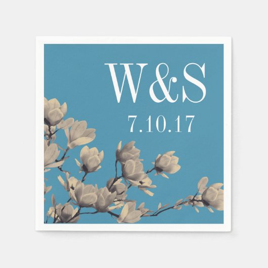 Serviette En Papier Magnolias du Sud et Mariage bleu (Devant)