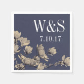 Serviette En Papier Magnolias du Sud et Mariage bleu de minuit (Devant)