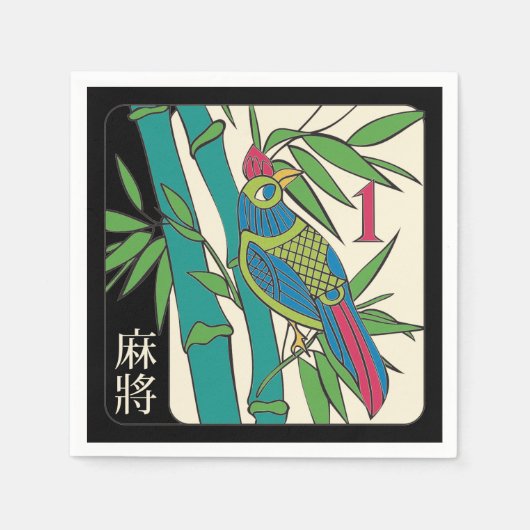 Serviette En Papier Mah Jongg Carreaux Oiseau serviettes (Devant)