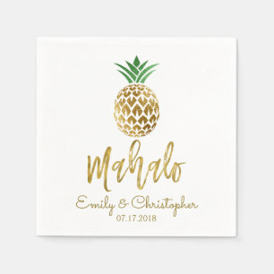 Serviette En Papier Mahalo Tropical Hawaiian Ananas Mariage Blanc