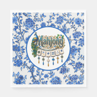 Serviette En Papier Mahjong en chinoiserie bleue