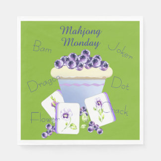 Serviette En Papier Mahjong Tiles and Blueberry Cupcake Paper Napkin