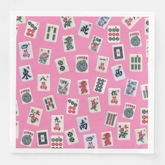 Serviette En Papier MahJong tiles symbols on pink (Devant)