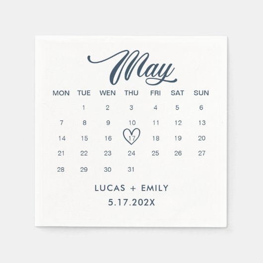 Serviette En Papier Mai Calendrier Mariage bleu foncé (Devant)