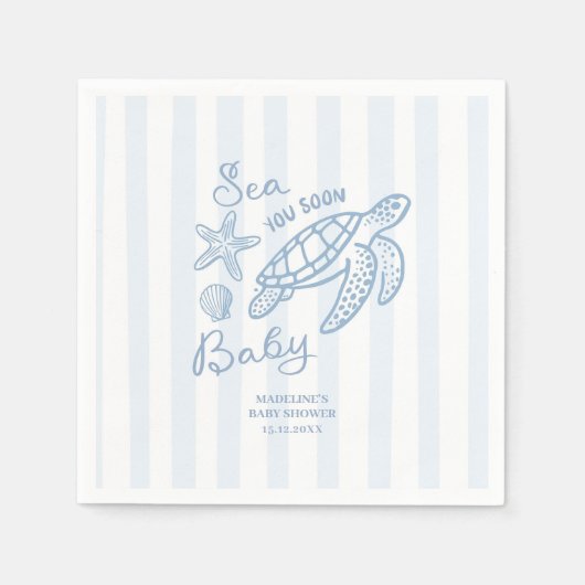 Serviette en papier Main Dessinée Doodle Bleu Mer (Devant)