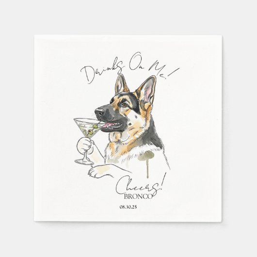 Serviette En Papier Main Drag German Shepherd Martini Open Bar (Devant)
