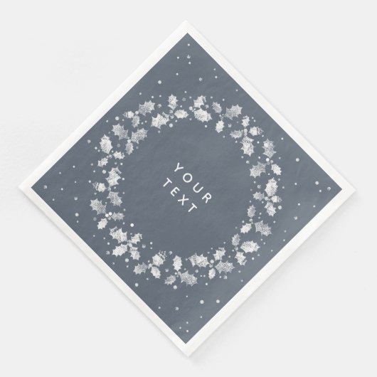 Serviette En Papier Main gris foncé imprimé Holly Wreath Noël (Coin)