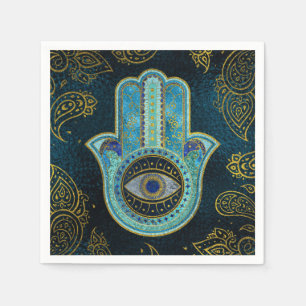 Serviette En Papier Main Hamsa décorative avec arrière - plan cachemir