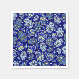 Serviette En Papier Main Hamsa - Main de Fatima motif Minéraux Bleus