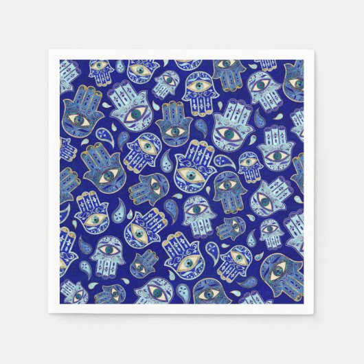 Serviette En Papier Main Hamsa - Main de Fatima motif Minéraux Bleus (Devant)