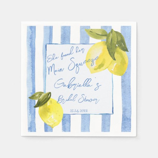 Serviette En Papier Main presser rayures bleues citrons nuptiale douch (Devant)