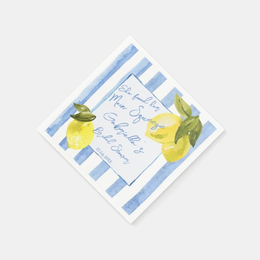 Serviette En Papier Main presser rayures bleues citrons nuptiale douch (Coin)