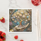 Serviette En Papier Main Robot D'Or Tenant Arbre De Vie D'Or (En situation)