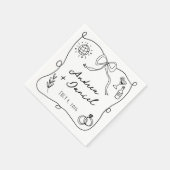 Serviette En Papier Main romantique tirée Mariage noir (Coin)