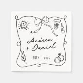 Serviette En Papier Main romantique tirée Mariage noir (Devant)