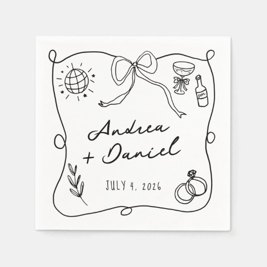 Serviette En Papier Main romantique tirée Mariage noir (Devant)