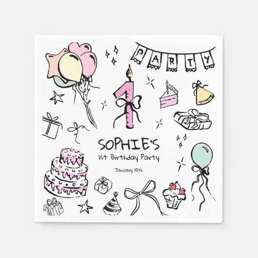 Serviette En Papier Main tirée 1er anniversaire (Devant)