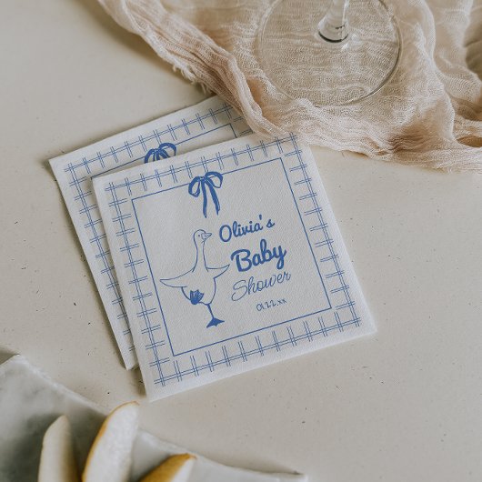 Serviette En Papier Main Tirée Bleu Oie Silly Ribbon Bébé Garçon Douch