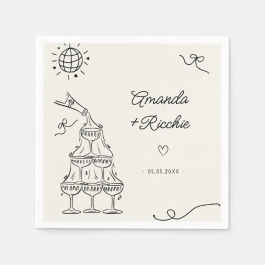 Serviette En Papier Main Tirée Jouer Whimsical Retro Mariage français (Devant)