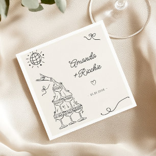 Serviette En Papier Main Tirée Jouer Whimsical Retro Mariage français