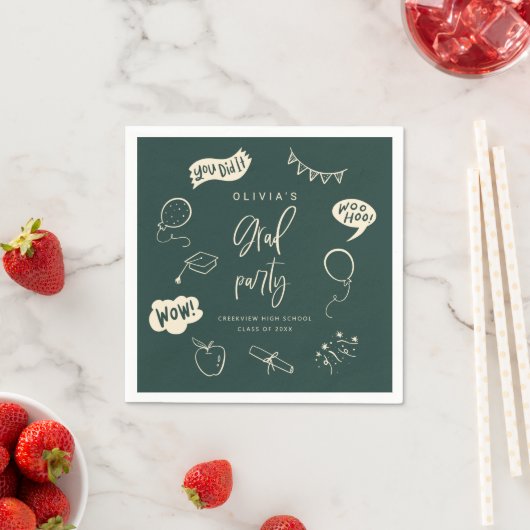 Serviette En Papier Main Tirée Quirky Blush Green Grad Party (En situation)