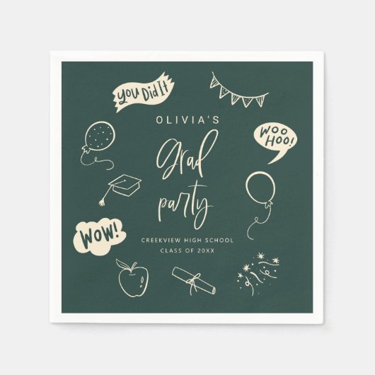 Serviette En Papier Main Tirée Quirky Blush Green Grad Party (Devant)