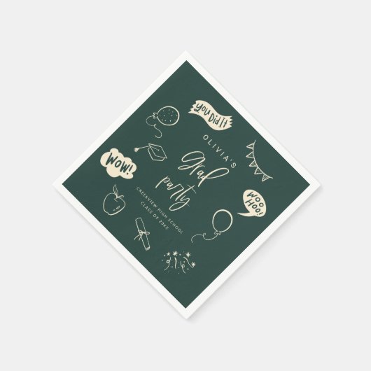 Serviette En Papier Main Tirée Quirky Blush Green Grad Party (Coin)