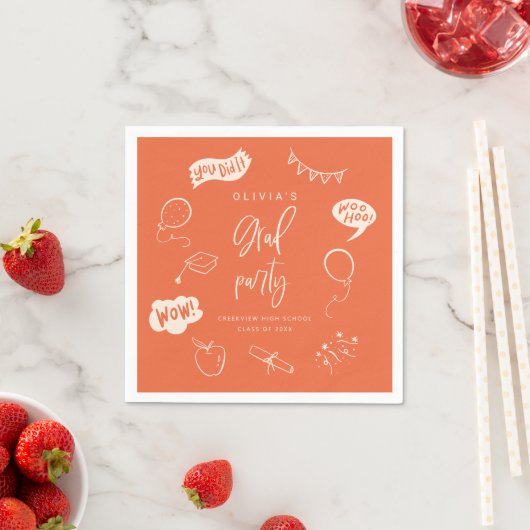 Serviette En Papier Main Tirée Quirky Orange Grad Party (En situation)