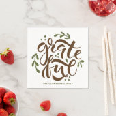 Serviette En Papier Main verte Lettré Grateful Thanksgiving (En situation)