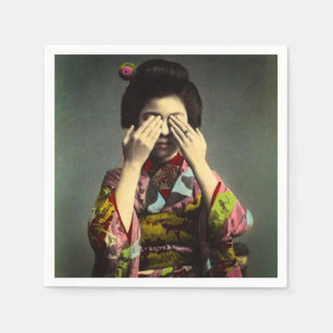 Serviette En Papier Main vintage du Japon de geisha timide la vieille