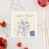 Serviette En Papier Main Whimsical tiré bleu Mariage floral (En situation)