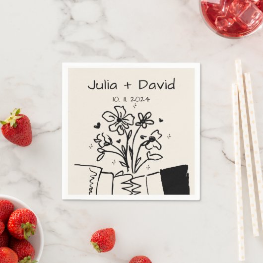 Serviette En Papier Main Whimsical tiré Mariage floral (En situation)