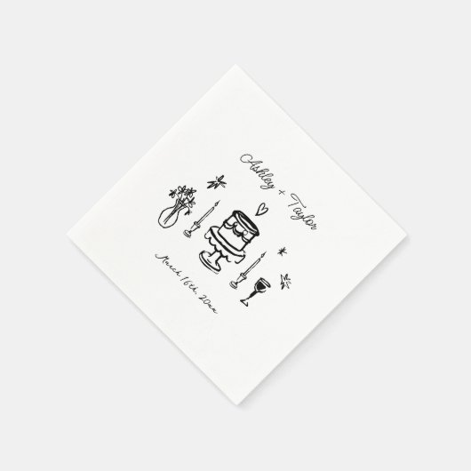 Serviette En Papier Main Whimsical tiré Mariage Quirky (Coin)