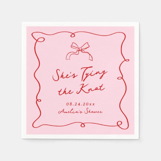 Serviette En Papier Main Whimsical Tirée Rose & Douche Rouge (Devant)