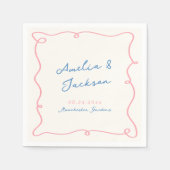 Serviette En Papier Main Whimsical tirée rose et Mariage bleu (Devant)