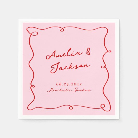 Serviette En Papier Main Whimsical tirée rose et Mariage rouge (Devant)