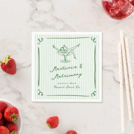 Serviette En Papier Main Whimsical Tirée Vert Martinis & Mariage (En situation)