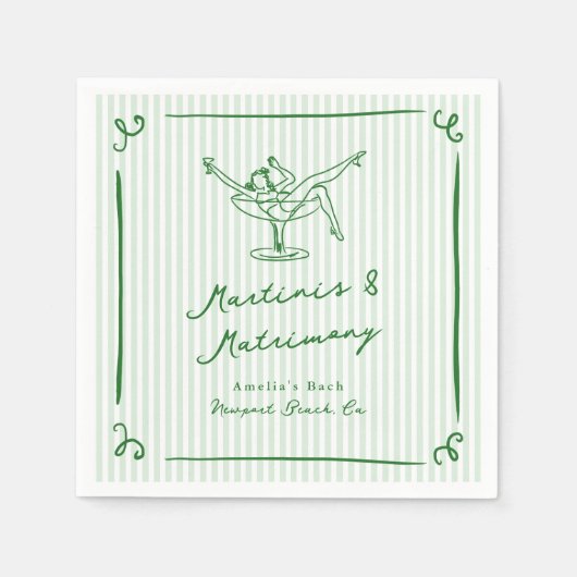 Serviette En Papier Main Whimsical Tirée Vert Martinis & Mariage (Devant)