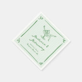 Serviette En Papier Main Whimsical Tirée Vert Martinis & Mariage (Coin)
