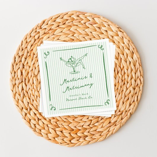 Serviette En Papier Main Whimsical Tirée Vert Martinis & Mariage