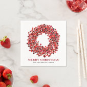 Serviette En Papier Mains peintes rouge Winterberry Wreath Noël (En situation)