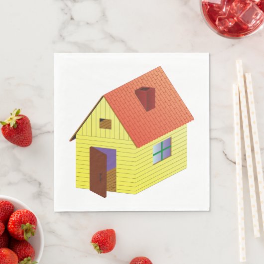 Serviette En Papier Maison à granges jaunes (En situation)