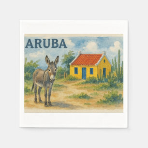 Serviette En Papier Maison cunucu jaune d'Aruba à l'aquarelle avec âne